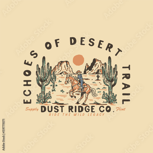 cowgirl in the desert illustration sunset in desert graphic cowgirl badge design cowgirl illustration desert vibes graphic