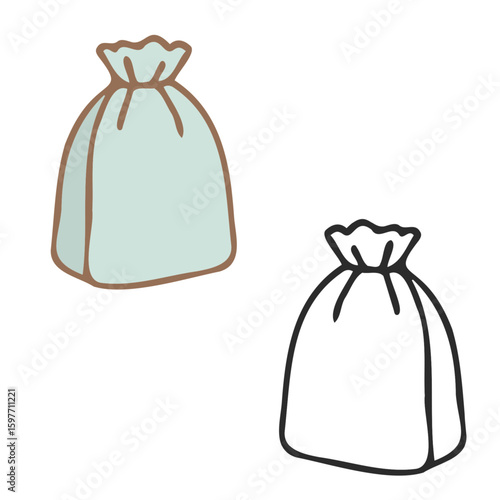 Drawstring cloth bag storage or grocery style in vector with copyspace