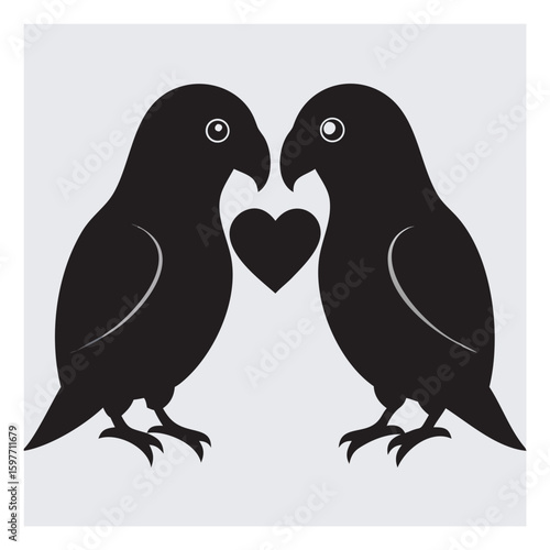 Lovebird Silhouette Vector SVG – Romantic Parrot Design | Pair of Lovebirds Silhouette Vector – Parrot SVG Clipart | Flying Lovebird Silhouette SVG – Exotic Parrot Vector.