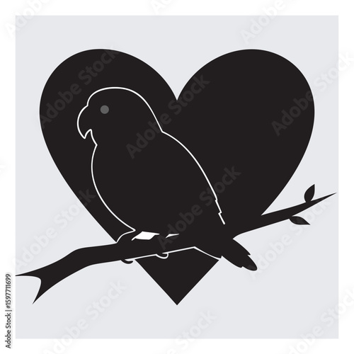 Lovebird Silhouette Vector SVG – Romantic Parrot Design | Pair of Lovebirds Silhouette Vector – Parrot SVG Clipart | Flying Lovebird Silhouette SVG – Exotic Parrot Vector.