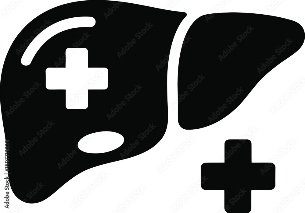 Fototapeta premium Black liver icon with plus signs on a white background in a simple graphic