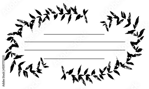 Oval shaped frame made of half sheets with a poorly printed texture, worn-out print, and grunge. Vector illustration with stripes for writing. Template for notebooks and sketchbooks as the main page