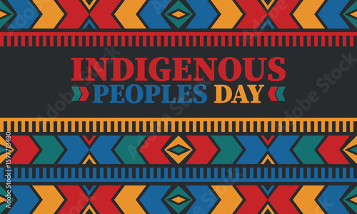 Indigenous Peoples' Day. Native American Day. American Indian culture. Heritage Month. Celebrate annual in United States. Tradition pattern. Poster, card, banner and background. Vector