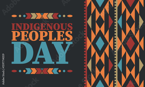 Indigenous Peoples' Day. Native American Day. American Indian culture. Heritage Month. Celebrate annual in United States. Tradition pattern. Poster, card, banner and background. Vector