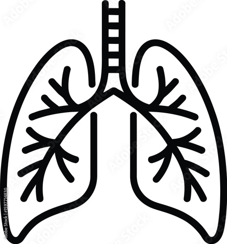 A simple black outline drawing of lungs with trachea on a white background