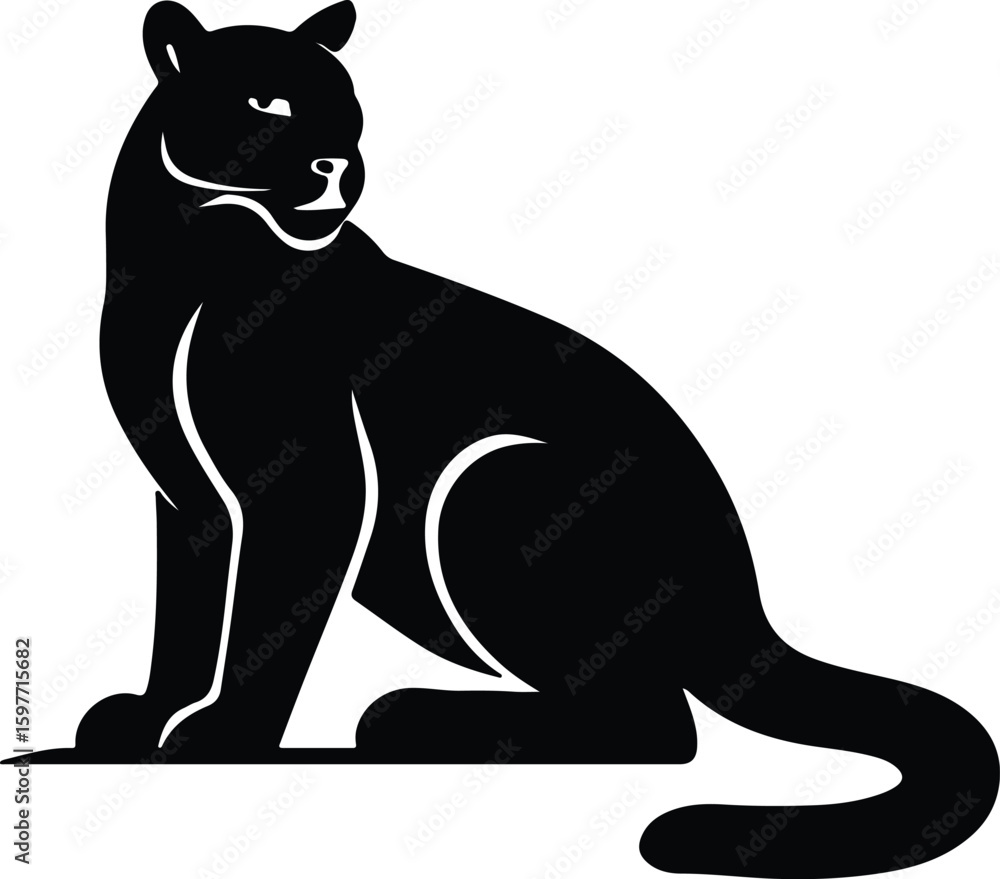 Silhouette sitting black panther elegant cat feline vector illustrator Silhouette sitting black panther elegant cat feline vector illustrator