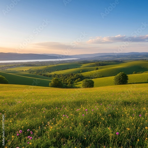 green field and blue sky