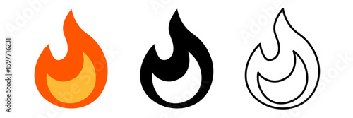 Fire icon set. Flame symbol.