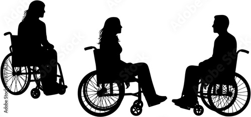 silhouette couple facing each other in wheelchair set bundle on the white background
