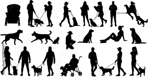 Group people all ages activities with dogs