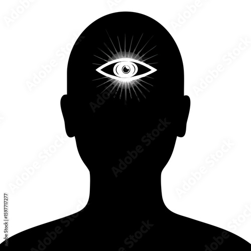 Silhouette of person with third eye symbol on forehead  