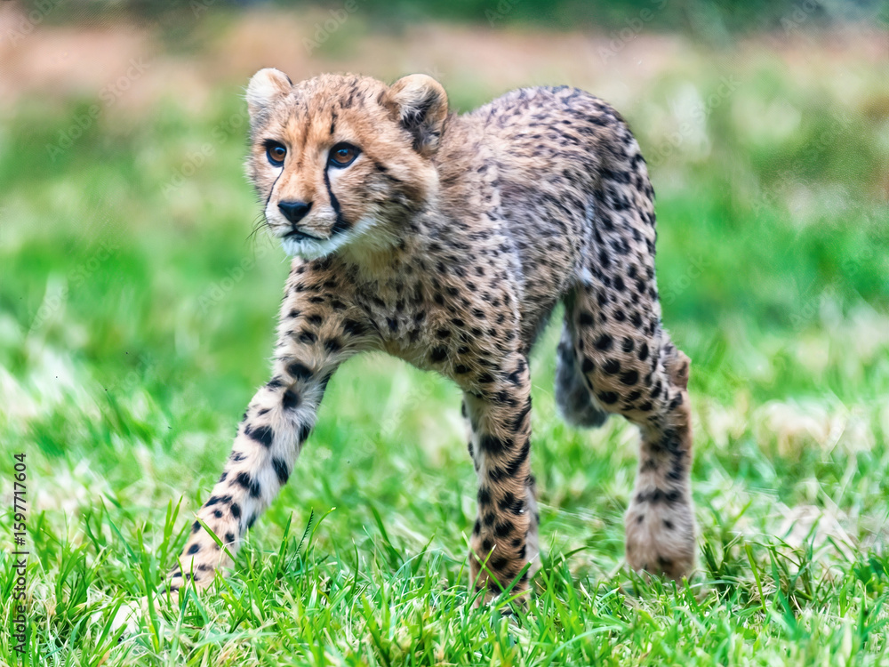Fototapeta premium Cheetah Cub Walks on Grass