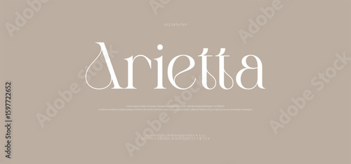 Arietta luxury serif font. Elegant and modern typography with artistic curves, perfect for branding, fashion, wedding, and editorial designs. Vector illustration.

