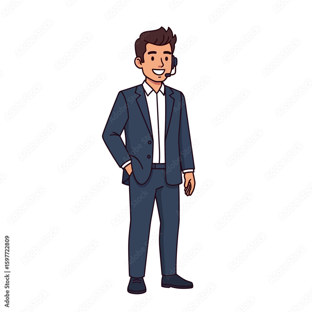 Smiling Man Wearing Headset Ready to Assist Customer Smiling Man Wearing Headset Ready to Assist Customer