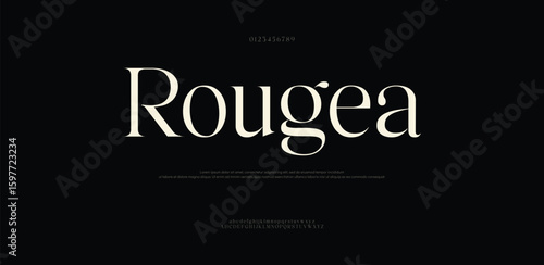 Rougea elegant luxury serif font logo. Classic modern typography with refined uppercase and lowercase letters. Ideal for fashion, branding, editorial, and high-end design. Vector illustration.

