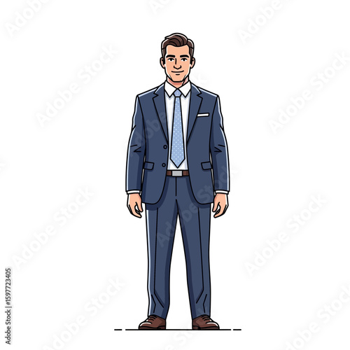 Man Standing in Formal Suit Outfit Illustration