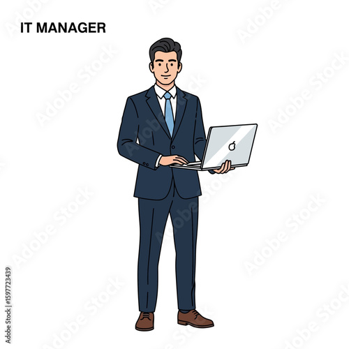Man in Suit Holding Laptop Illustration
