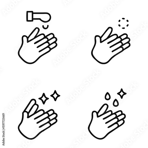 Hand wash icon set in line style, Clean hands symbol, icon for websites and print