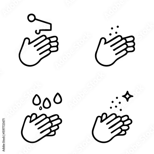 Hand wash icon set in line style, Clean hands symbol, icon for websites and print