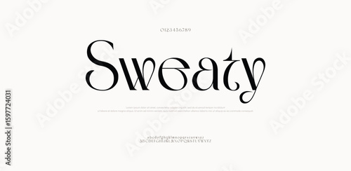 Sweaty elegant serif font logo. Modern and stylish typography with unique curves, perfect for fashion, branding, editorial, and luxury design. Vector illustration.

