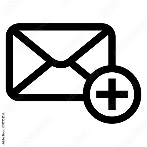 Icono de sobre con líneas con símbolo añadir, para comunicación por correo electrónico. Logo nuevo mensaje