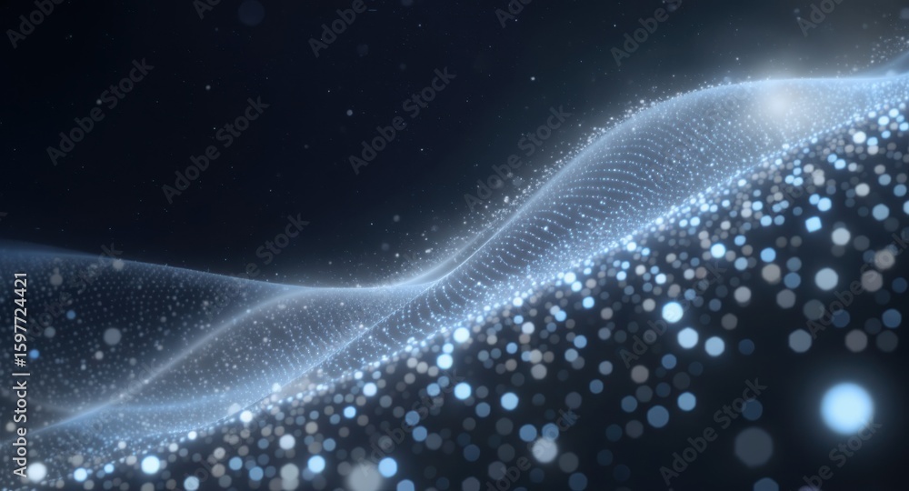 Obraz premium Abstract Blue Wave of Light Particles on Dark Background