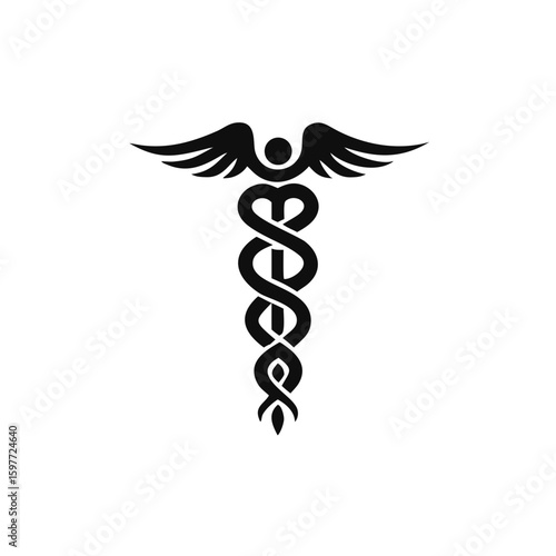 medical caduceus icon symbol, isolated on white background, vector Illustration