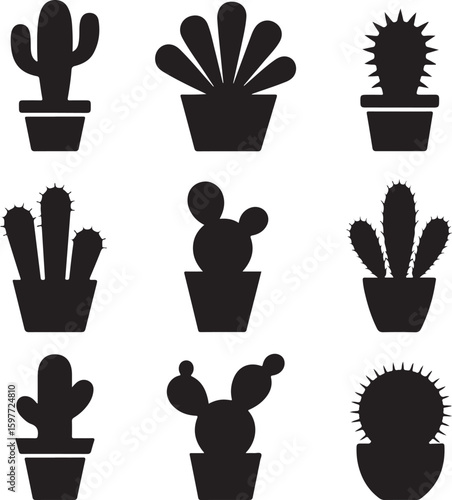 Gardening cactus Tree vintage silhouette vector icon illustration