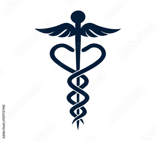 medical caduceus icon symbol, isolated on white background, vector Illustration