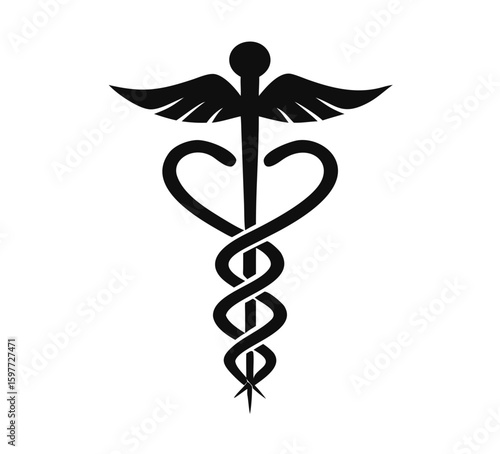 medical caduceus icon symbol, isolated on white background, vector Illustration