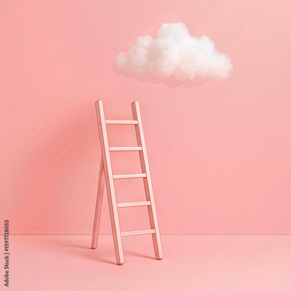 Vibrant Pink Wall with a Leaning Ladder Reach for Dreams, Ideal for Branding and Inspiring Content. Vibrant Pink Wall with a Leaning Ladder Reach for Dreams, Ideal for Branding and Inspiring Content.