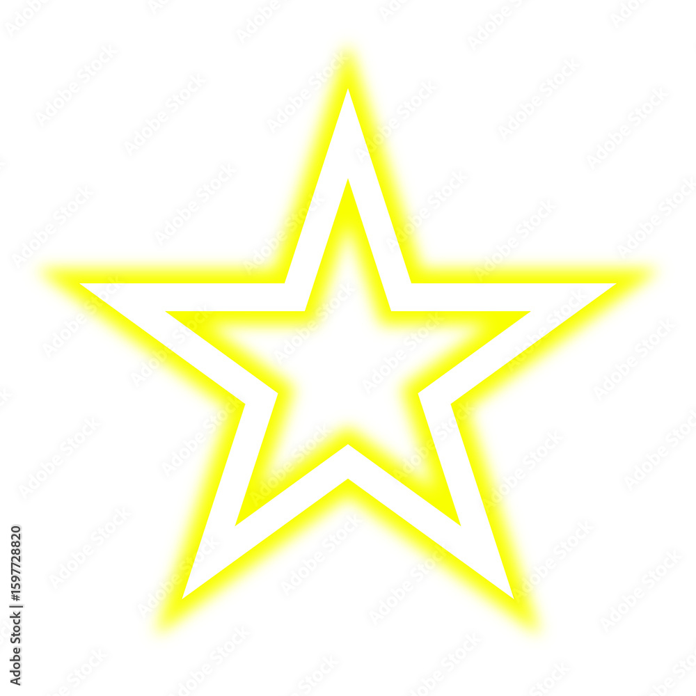 Obraz premium Abstract glowing yellow star shape on transparent background png shiny neon star, bright frame design element
