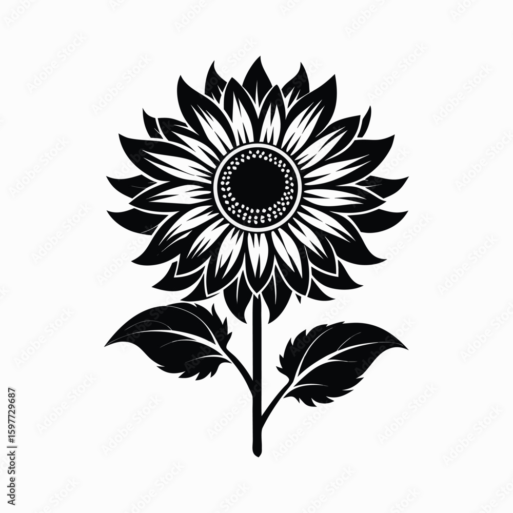 Fototapeta premium High contrast sunflower silhouette graphic design