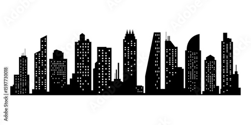 Vector city silhouette. Modern urban landscape. High buildings with windows. Illustration on white background