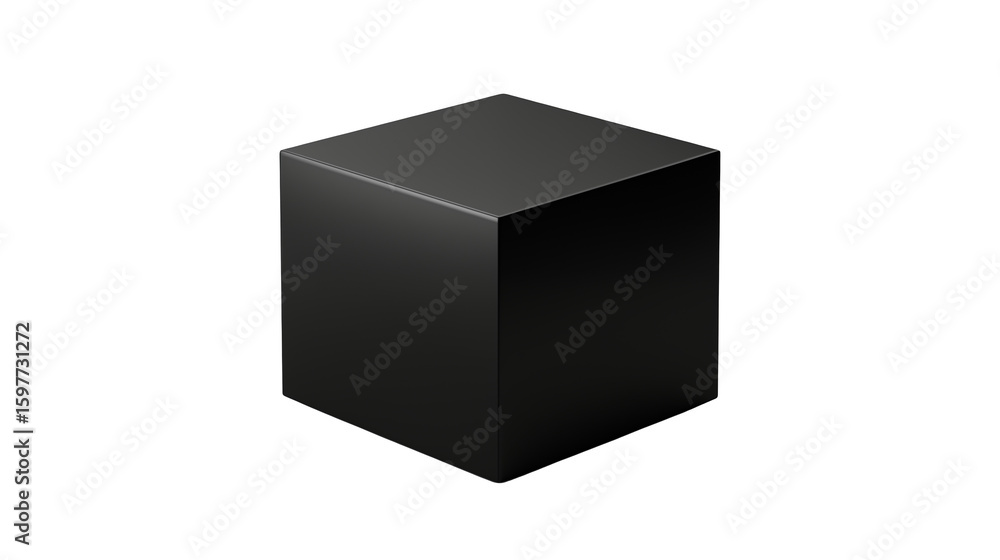 Isometric black cube object in three dimensions, geometric shape with transparent background Isometric black cube object in three dimensions, geometric shape with transparent background