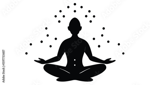 Flat Style Illustration of a Character Levitating with Simple Shapes and Bright Colors