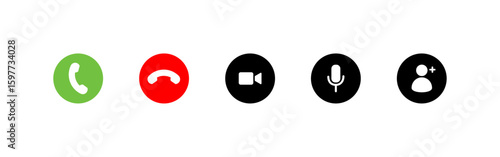 Contact icons set, call interface icons with phone, video, microphone, and user symbols, vector illustration.