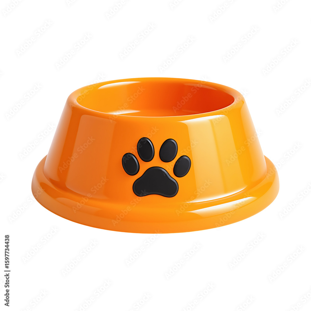 Fototapeta premium Vibrant orange dog food bowl with paw print design, perfect for pets