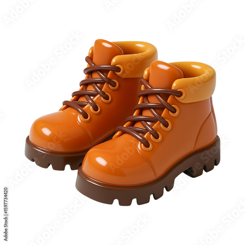 Glossy hiking boots with vibrant orange color and sturdy design, perfect for outdoor adventures