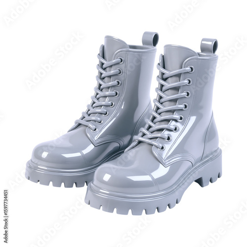 Glossy combat boots with sleek design and sturdy sole, perfect for stylish outfits