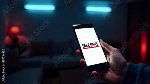 A person holds a smartphone displaying the words 