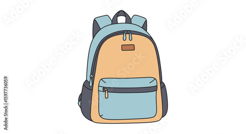 Vector SVG Illustration of Backpack with Multiple Compartments in Modern Flat Design Style with Soft Colors for Web and App Use