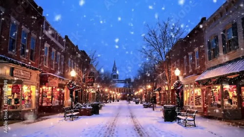 Snowfall on town street