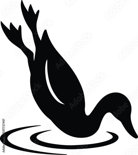Silhouette diving duck waterfowl bird swimming underwater animal Vector Illustrator