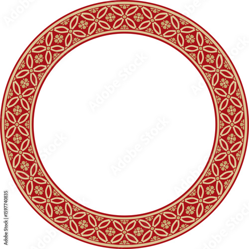 Vector gold with red Chinese circle, ring, frame.  Round ornaments of oriental peoples, korea, taiwan, china, hong kong, indonesia

