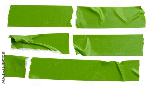 Ripped green tape pieces