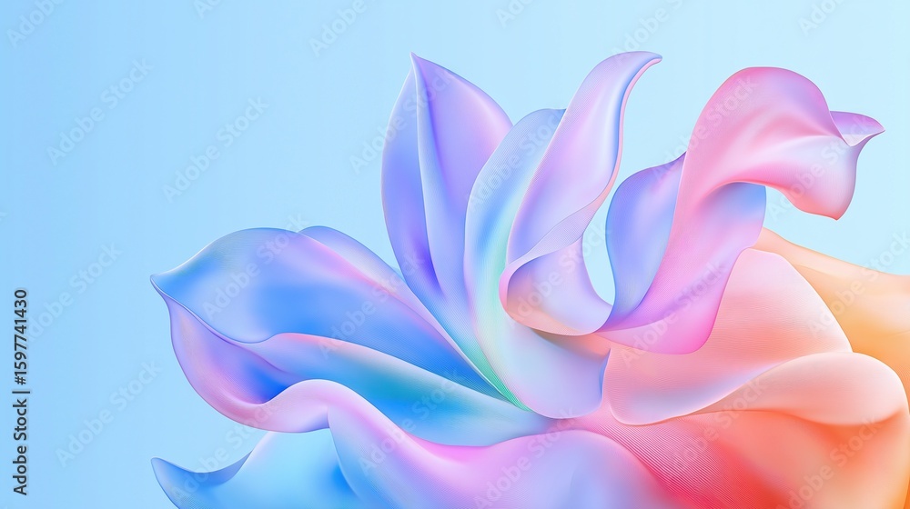 Obraz premium Abstract gradient background with pastel-toned floral shapes and blue futuristic vector elements, symbolizing modern design and conceptual innovation 