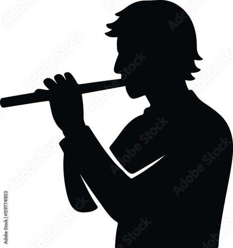 Silhouette man playing flute musical instrument performance art Vector Illustrator