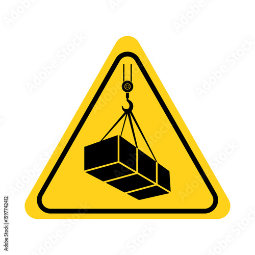 Crane sign, Caution crane sign, Crane warning with suspended load symbol. Flat vector illustration design.