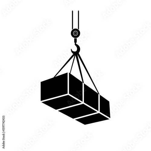 Suspended load icon, Construction Crane carrying hoist symbol, Pulley of Container icon, Cargo lifting. Flat vector illustration design.